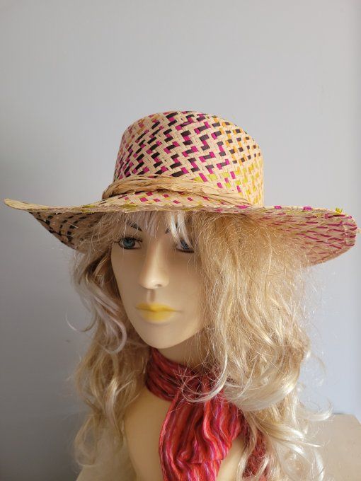 Canotier LENA tresse fine et chapeau MATILDA raphia multico