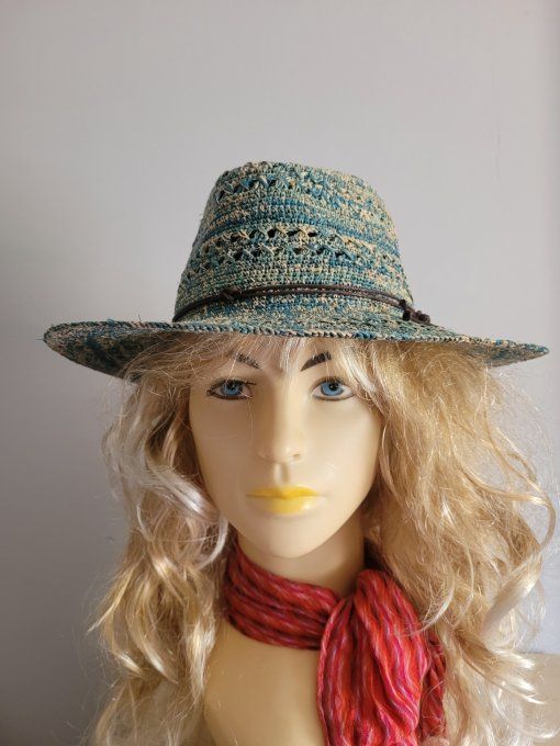 chapeau BORA raphia crochet fino et GALATEA raphia crochet lagon