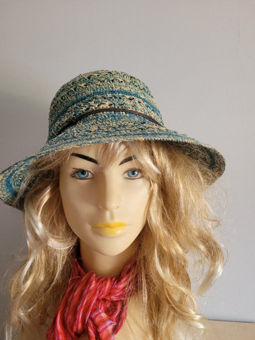 chapeau BORA raphia crochet fino et GALATEA raphia crochet lagon