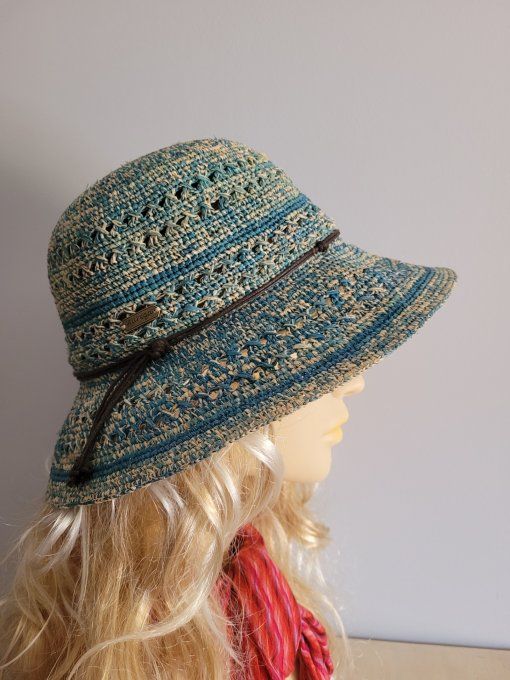 chapeau BORA raphia crochet fino et GALATEA raphia crochet lagon