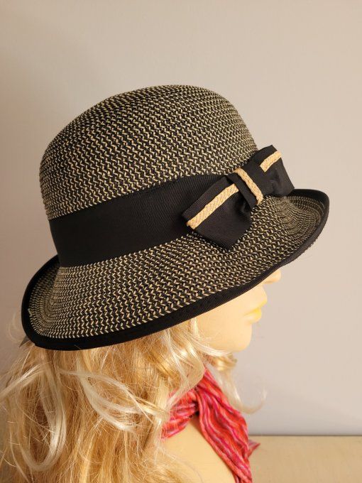 Chapeau E26013 noir et E26012 beige et ebène tresse mix