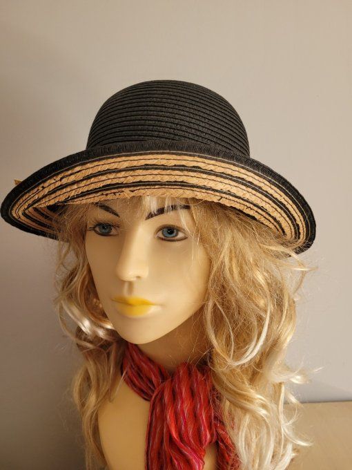 Chapeau E26013 noir et E26012 beige et ebène tresse mix