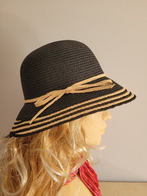 Chapeau E26013 noir et E26012 beige et ebène tresse mix