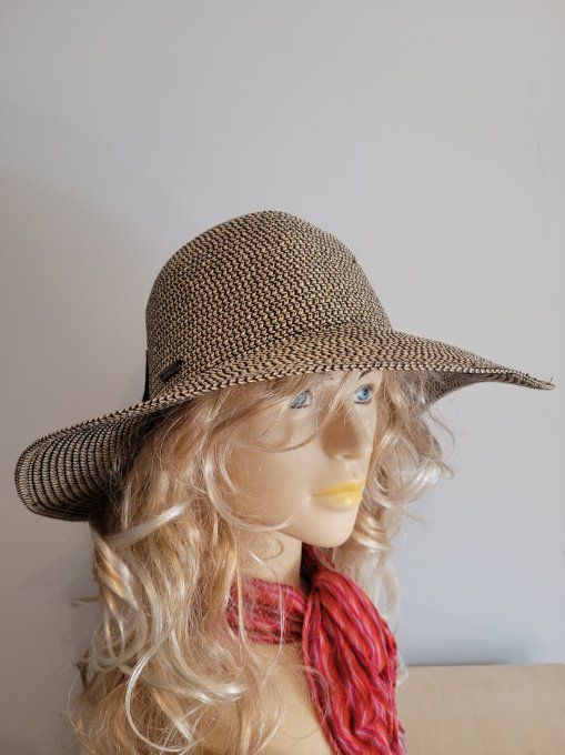 Capeline  ELENA tresse papier beige + ocean + moka 