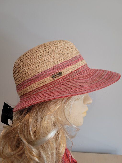 chapeau  VICTORIA raphia coton framboise