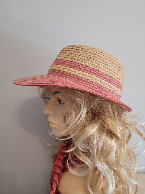 chapeau  VICTORIA raphia coton framboise